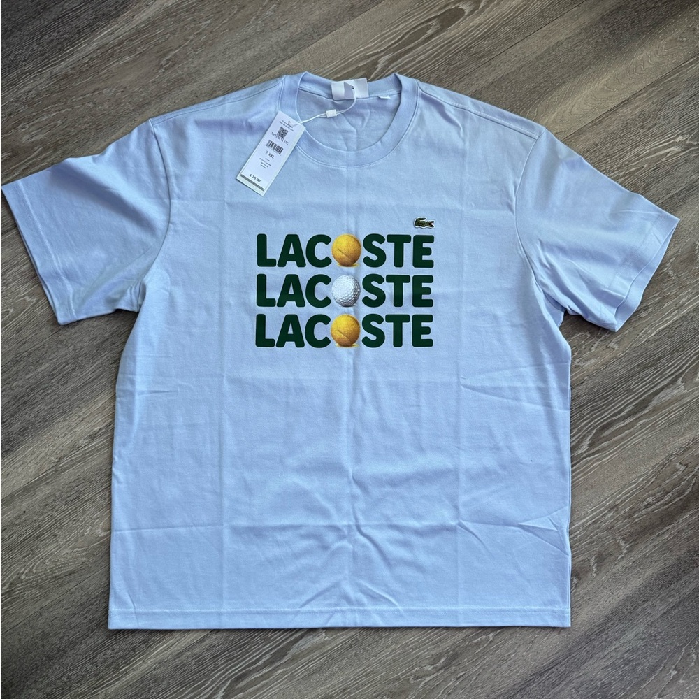 Lacoste Men's Light Blue Tee with Tennis Graphic